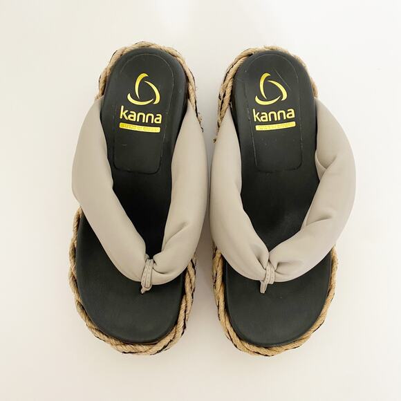 Kanna Rope Wedge Platform Slip on Thong Sandals in Gray Size 36 - Picture 3 of 8